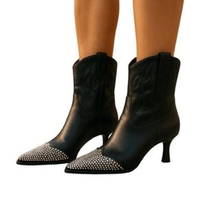 Circus Sam Edelman Studded Western Boots Black Pointed Toe Kitten Heel NWOT 8.5